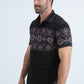 Mens Modern Fit Stretch Cotton Black Polo with Aztec Print