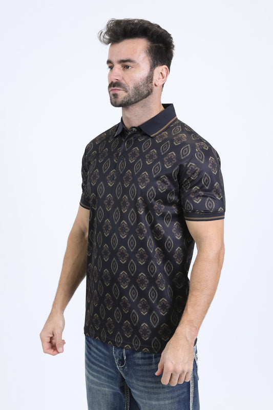 black all-over aztec polo side platini