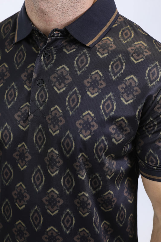 black all-over aztec polo detail platini