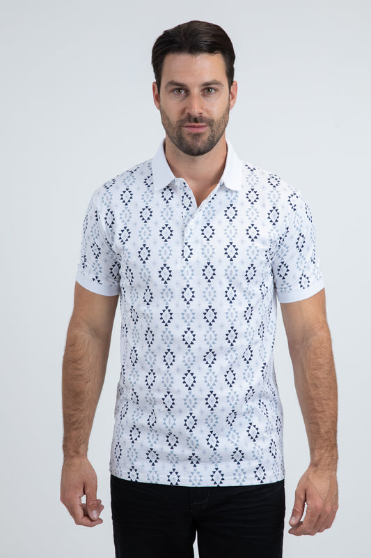 Mens Modern Fit Stretch Cotton White Polo