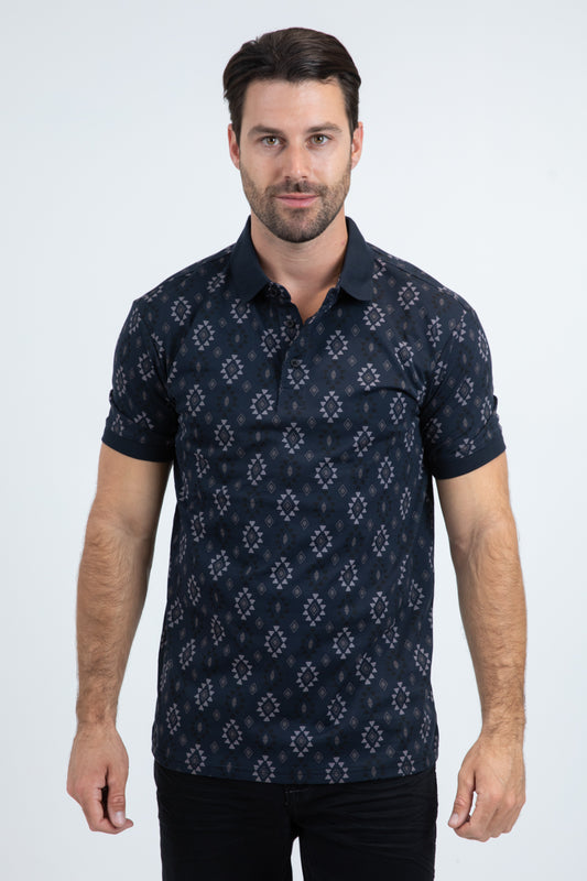 Mens Modern Fit Stretch Cotton Blue Polo