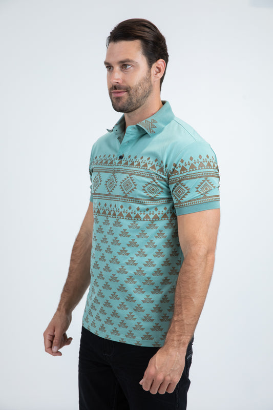 blue multilevel aztec polo men platini back