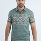 Mens Modern Fit Stretch Cotton Blue Polo with Aztec Print