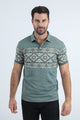 Mens Modern Fit Stretch Cotton Blue Polo with Aztec Print