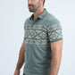 Mens Modern Fit Stretch Cotton Blue Polo with Aztec Print