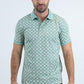 Mens Modern Fit Stretch Cotton Blue Polo with Aztec Print