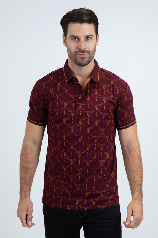 Mens Modern Fit Stretch Cotton Burgundy Polo