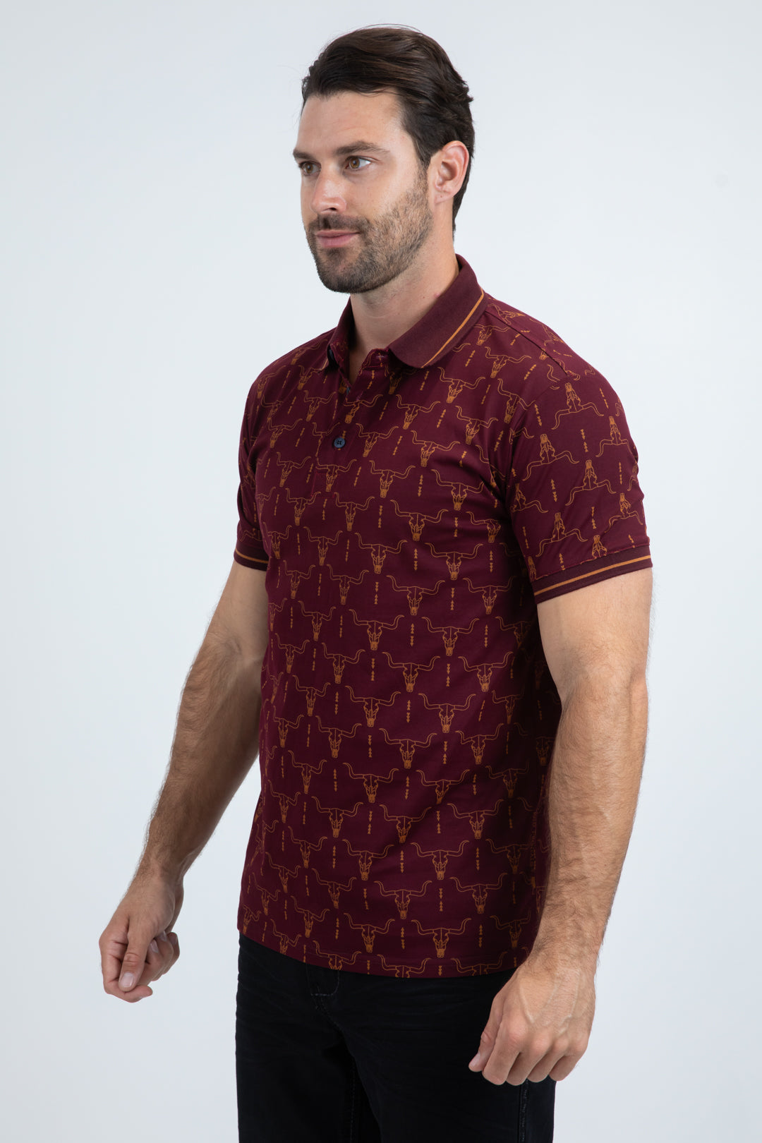 Mens Modern Fit Stretch Cotton Burgundy Polo