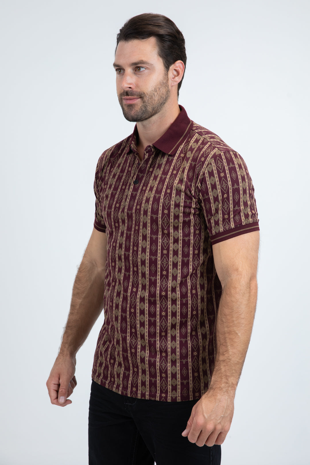Mens Modern Fit Stretch Cotton Burgundy Polo