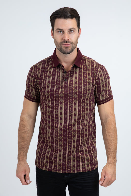 Mens Modern Fit Stretch Cotton Burgundy Polo
