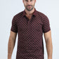 Mens Modern Fit Stretch Cotton Burgundy Polo with Aztec Print