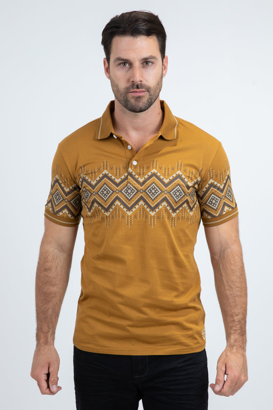 Mens Modern Fit Stretch Cotton Camel Polo