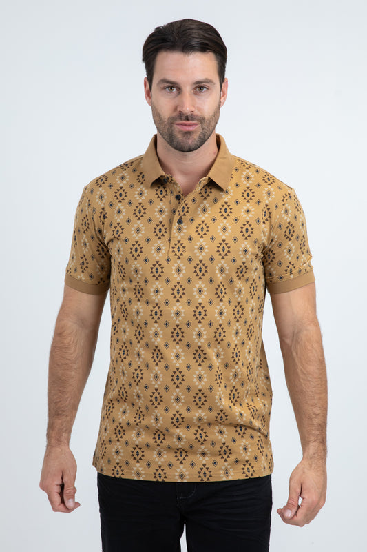 Mens Modern Fit Stretch Cotton Camel Polo