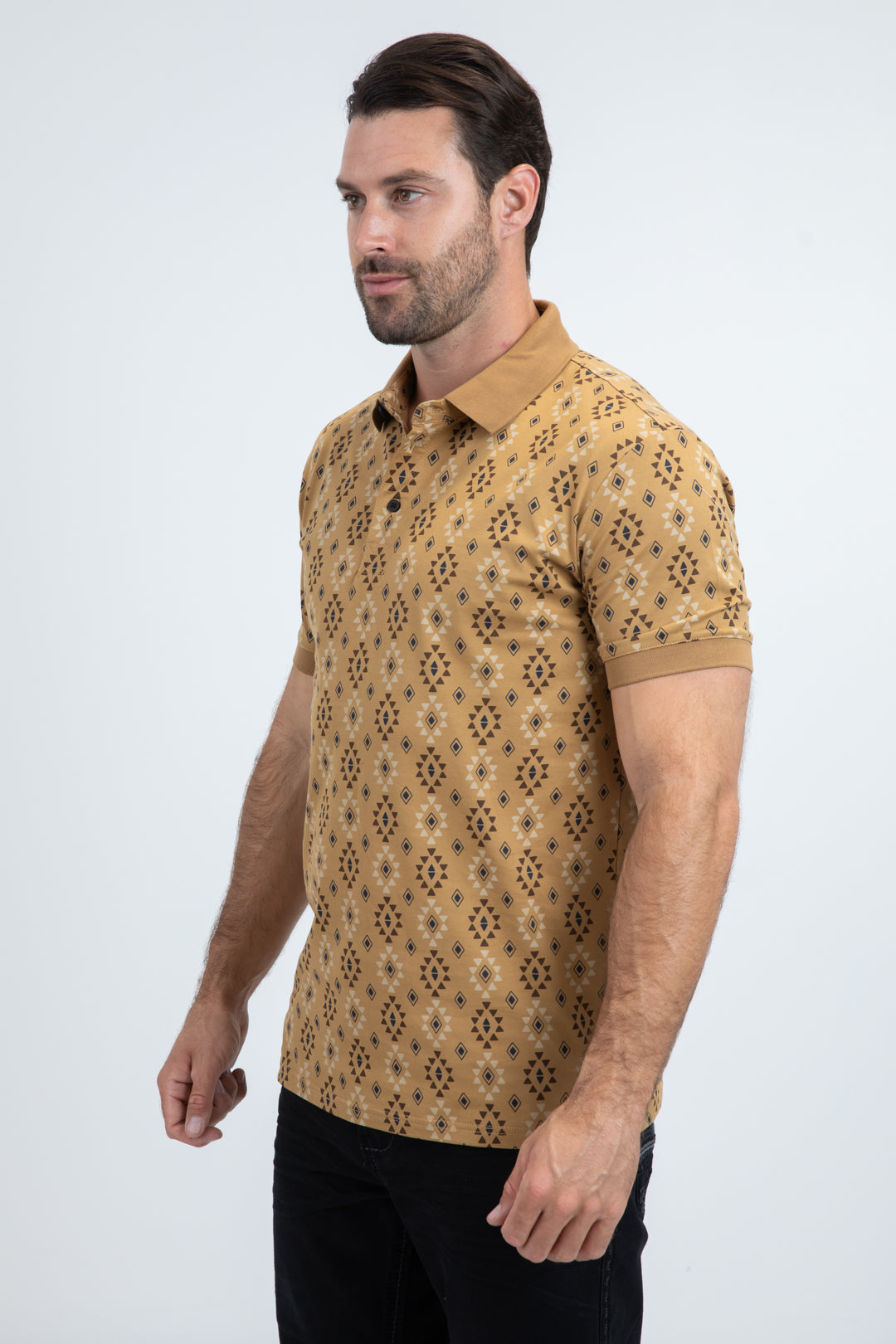 Mens Modern Fit Stretch Cotton Camel Polo