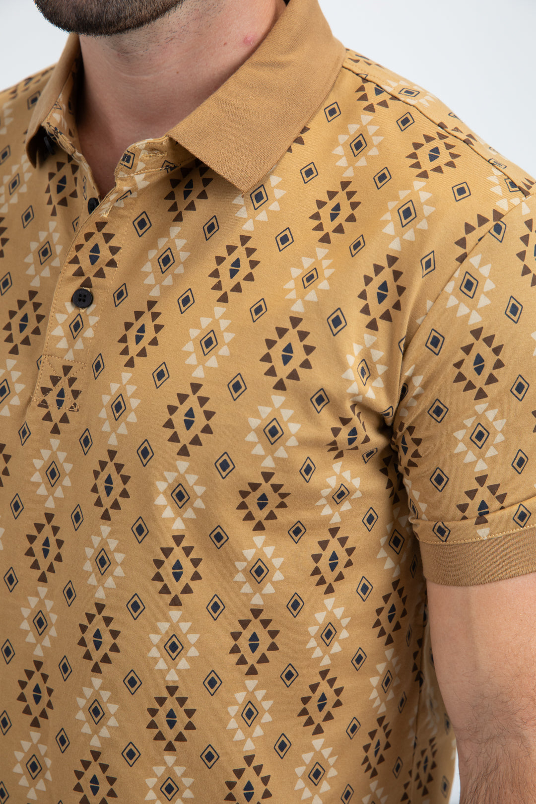 Mens Modern Fit Stretch Cotton Camel Polo