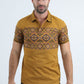 Mens Modern Fit Stretch Cotton Camel Polo with Aztec Print
