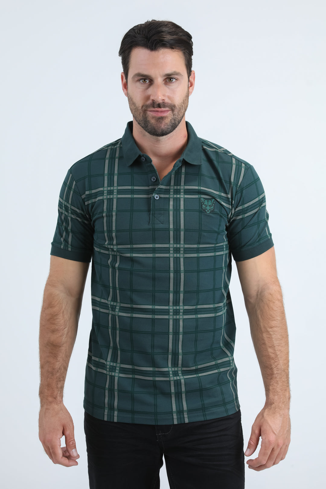 Mens Modern Fit Stretch Cotton Green Polo