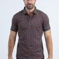 Mens Modern Fit Stretch Cotton Grey Polo with Aztec Print