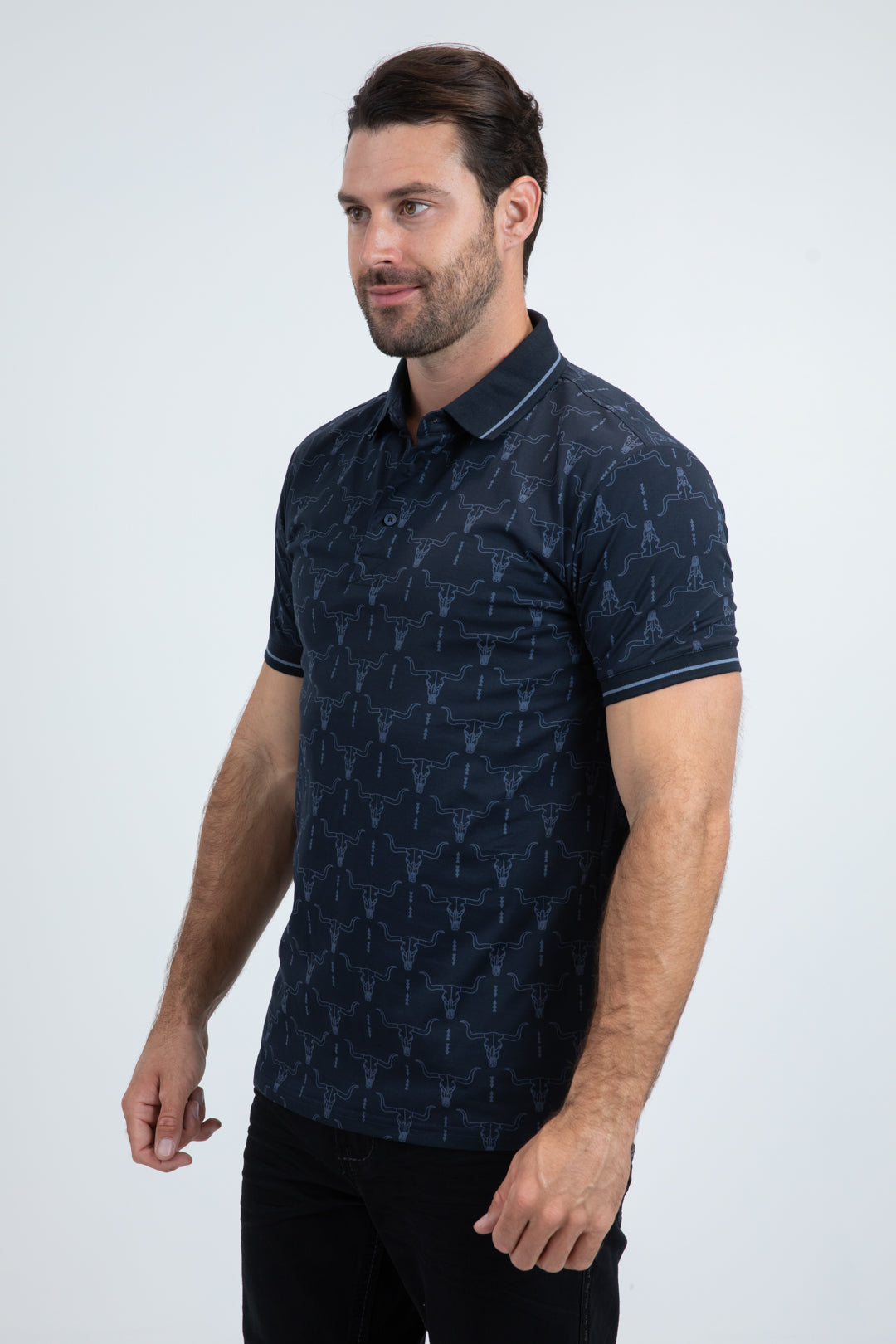 Mens Modern Fit Stretch Cotton Navy Polo