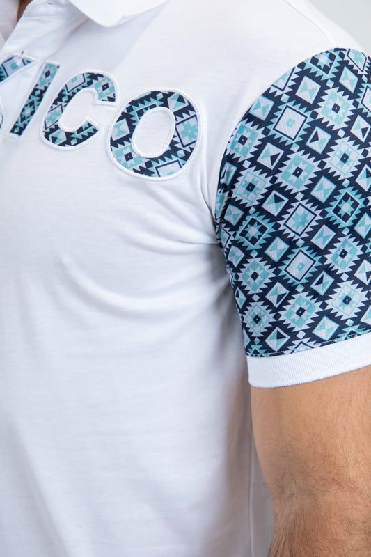 white mexico sleeve polo detail platini