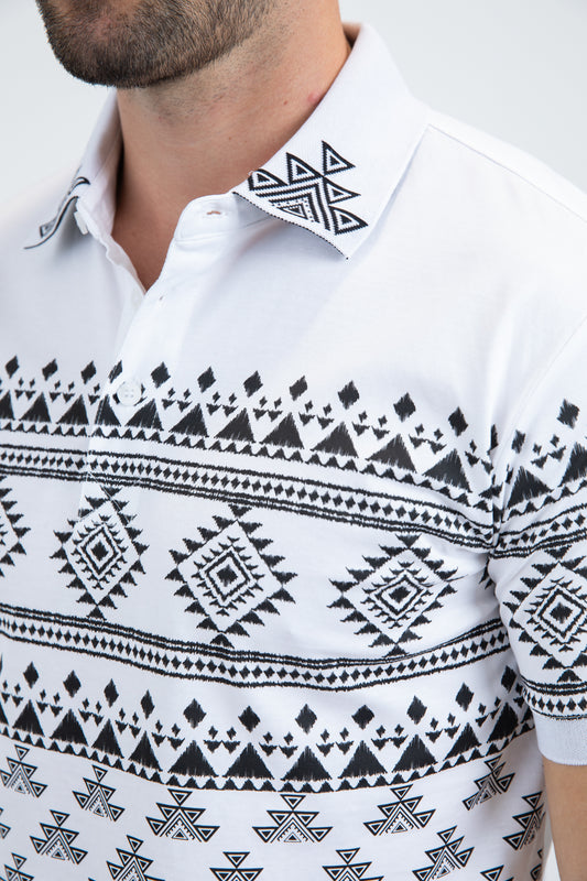 white multilevel aztec polo detail platini