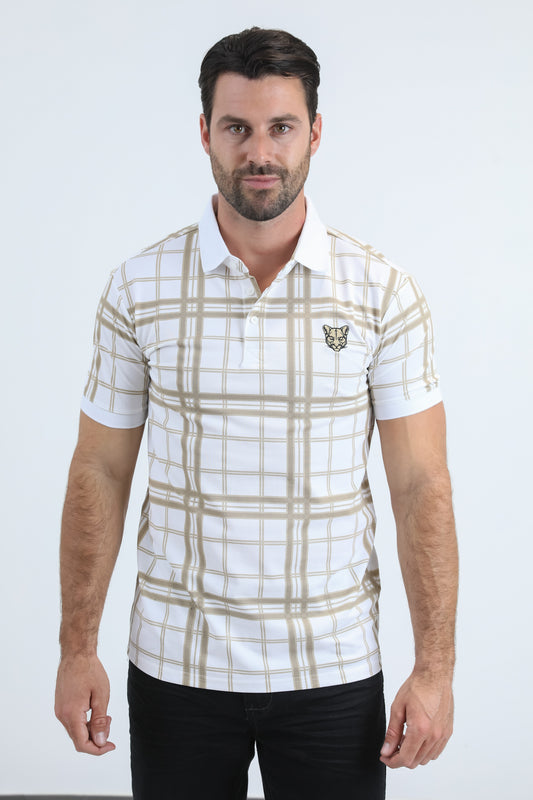 Mens Modern Fit Stretch Cotton White Polo