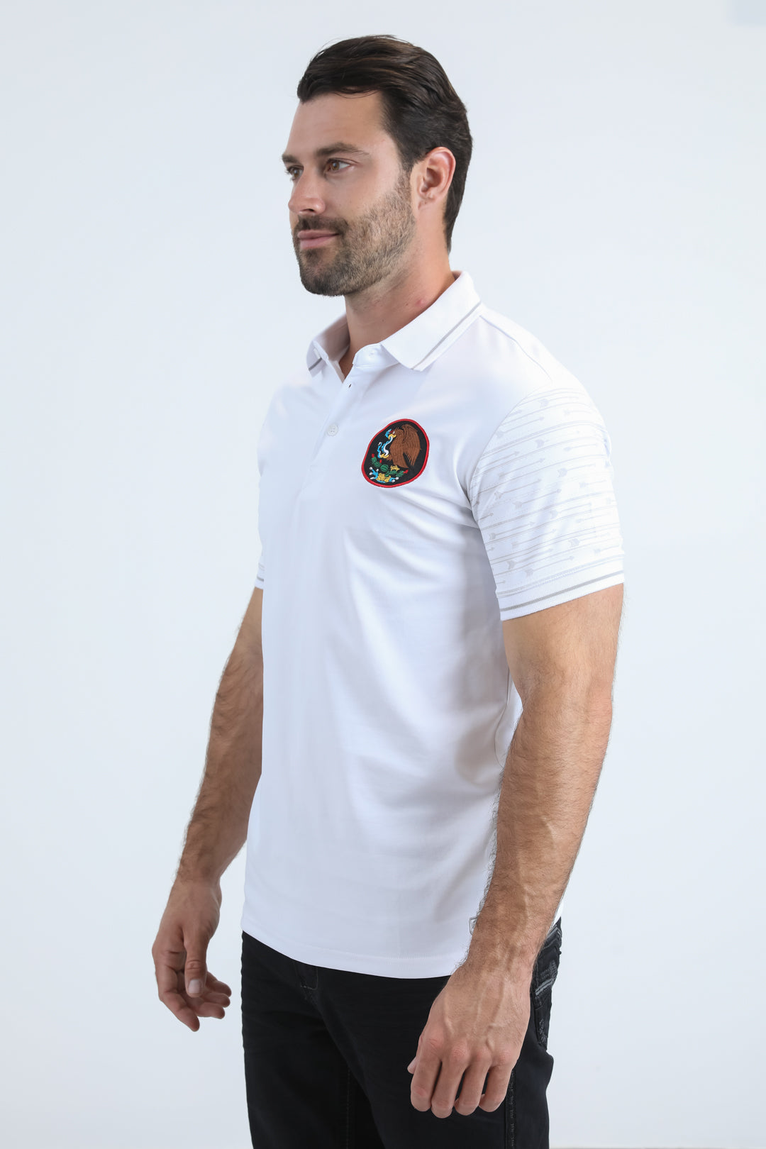 Mens Modern Fit Stretch Cotton White Polo