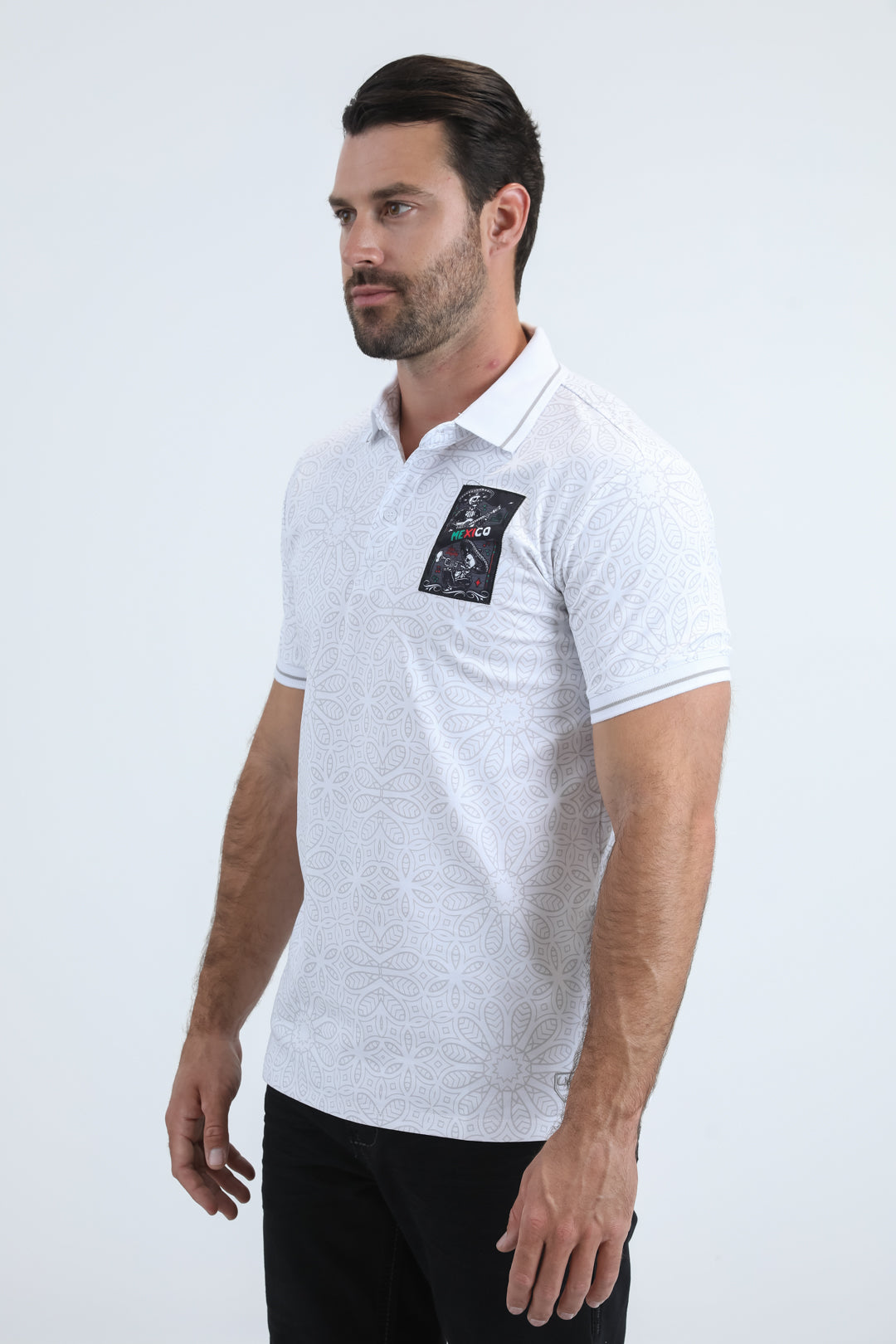 Mens Modern Fit Stretch Cotton White Polo