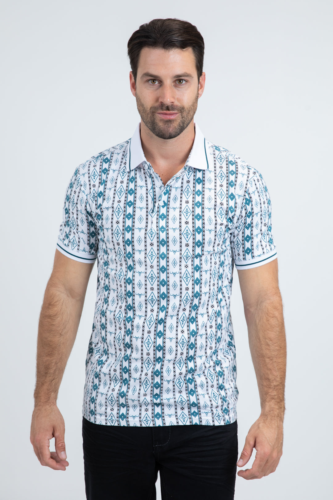 Mens Modern Fit Stretch Cotton White Polo