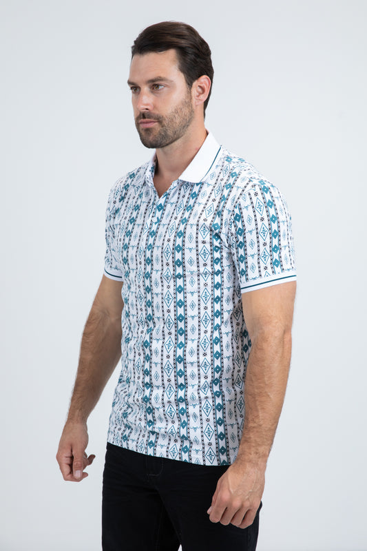 white ethnic stripe polo side platini