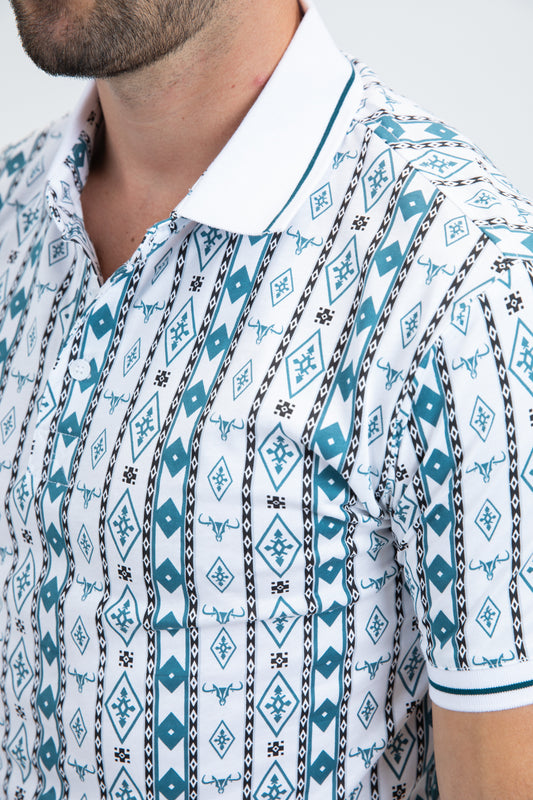 white ethnic stripe polo detail platini