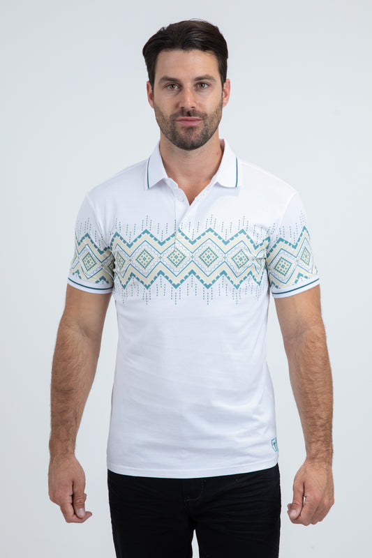 Mens Modern Fit Stretch Cotton White Polo