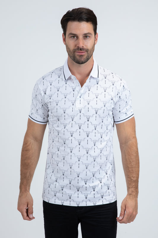 Mens Modern Fit Stretch Cotton White Polo