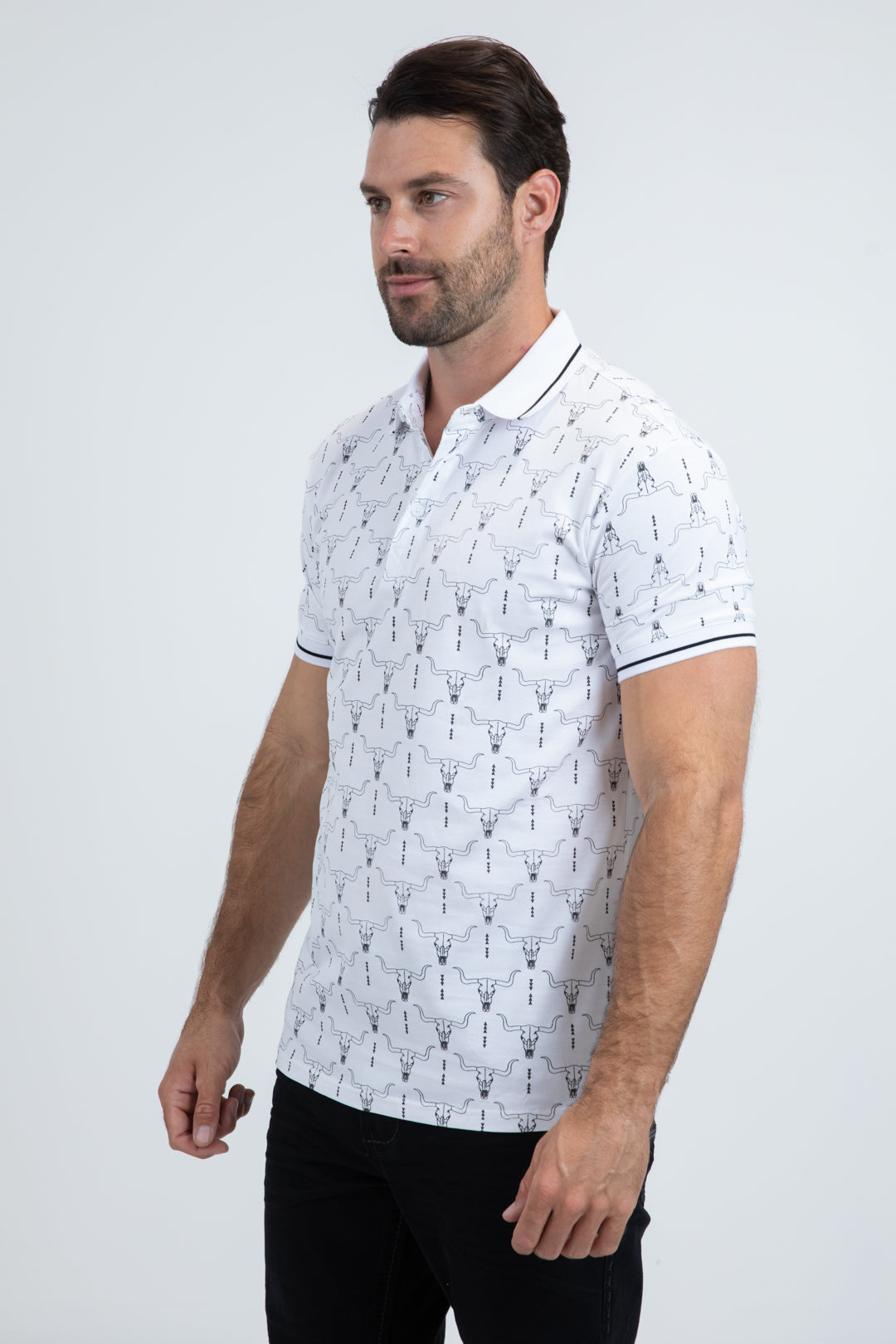 Mens Modern Fit Stretch Cotton White Polo