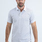 Mens Modern Fit Stretch Cotton White Polo with Aztec Print