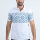 Mens Modern Fit Stretch Cotton White Polo with Aztec Print