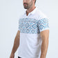 Mens Modern Fit Stretch Cotton White Polo with Aztec Print