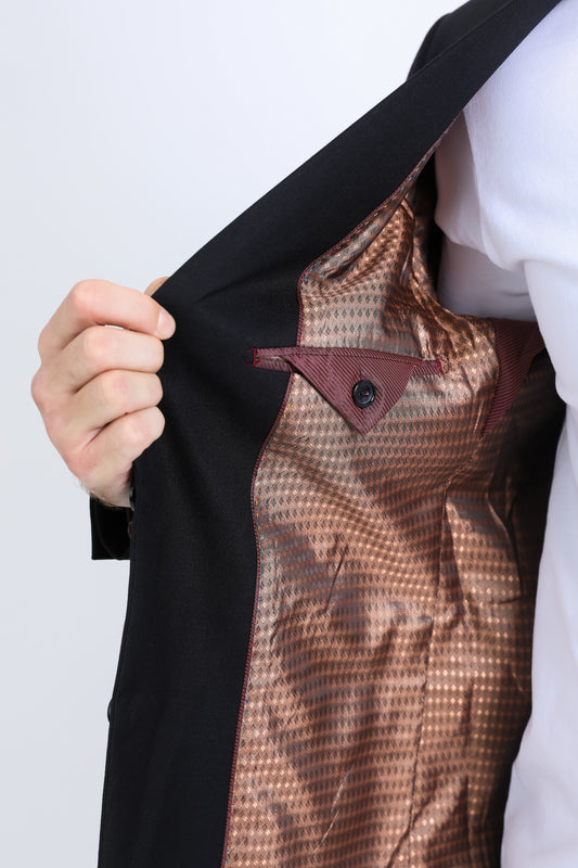 black modern fit stretch blazer men platini detail