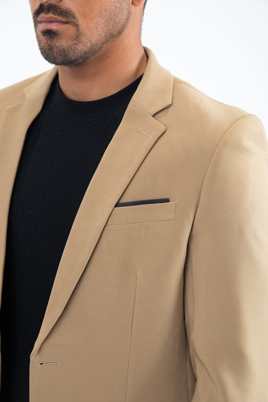 brown modern fit stretch blazer men platini close up