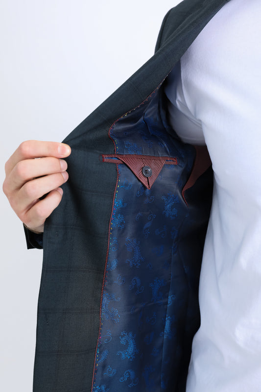 green modern fit stretch blazer men platini detail