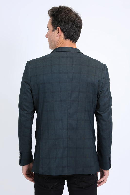 green modern fit stretch blazer men platini back