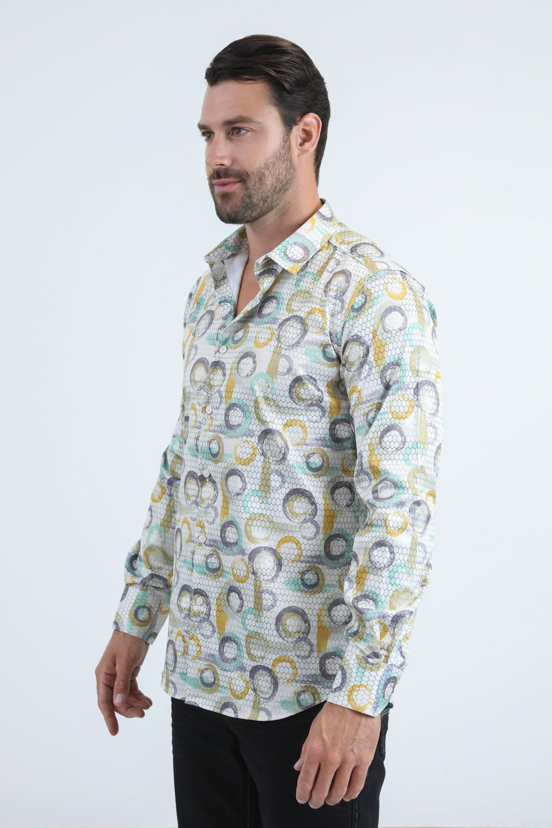 Mens Modern Fit Stretch Foil Fashion Beige Shirt