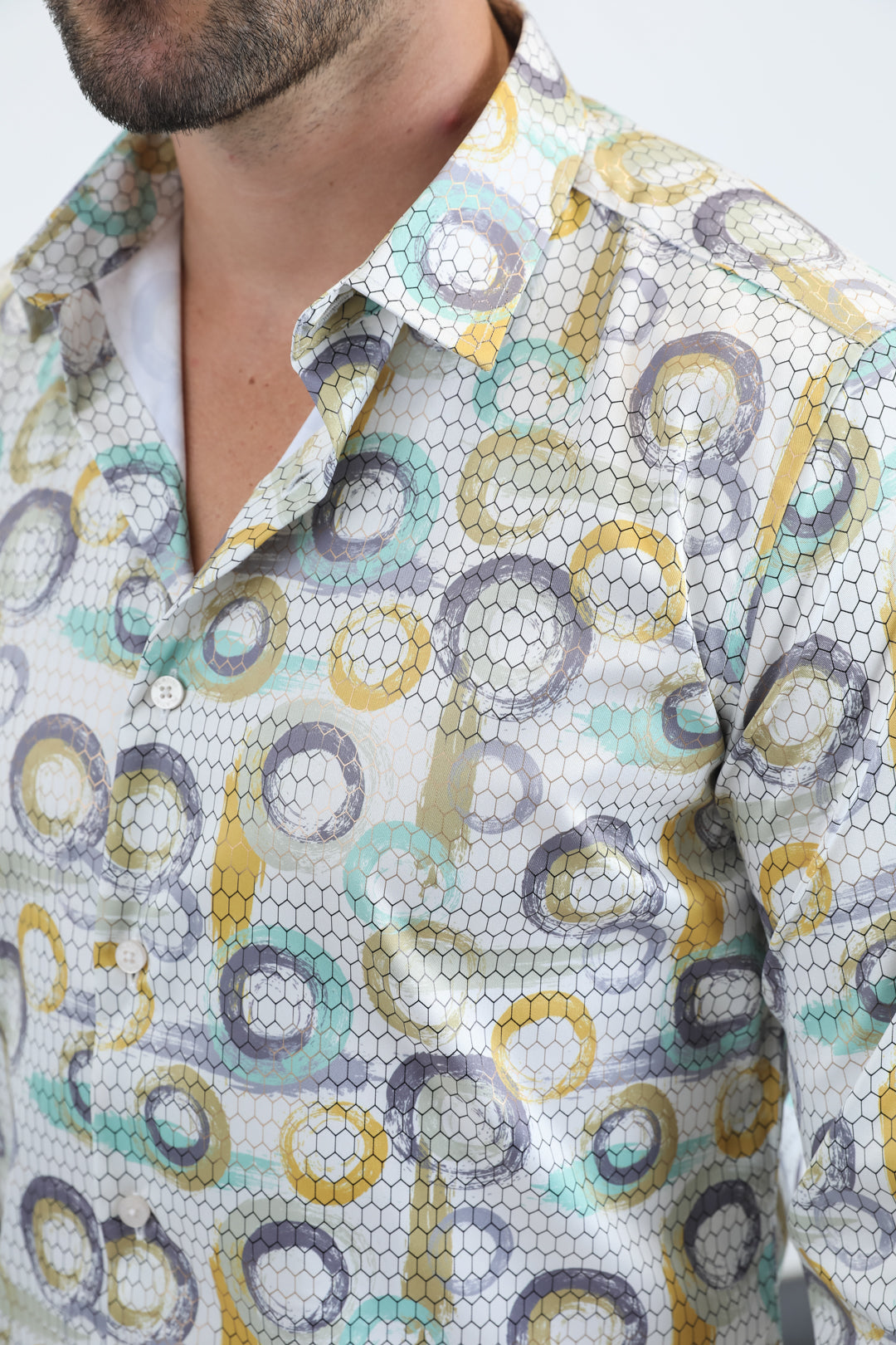 Mens Modern Fit Stretch Foil Fashion Beige Shirt