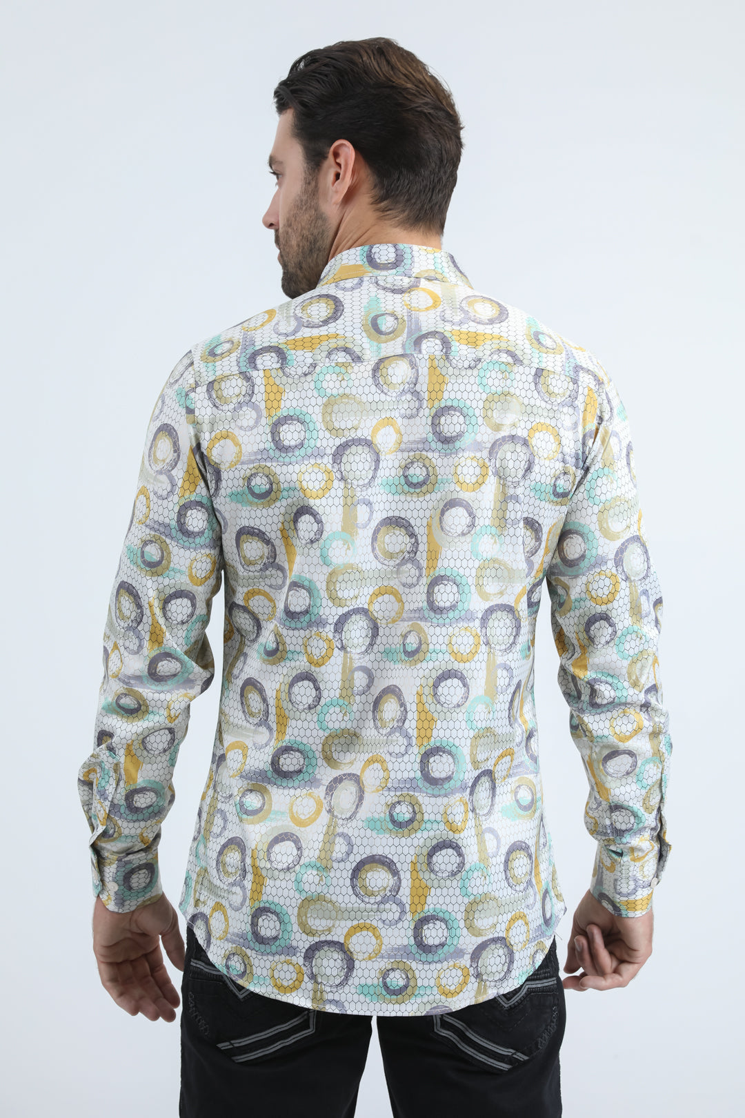 Mens Modern Fit Stretch Foil Fashion Beige Shirt