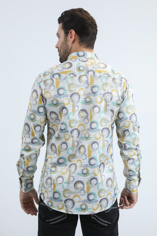 beige abstract interlaced foil shirt men platini detail