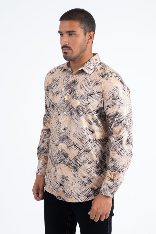 beige technical complexity foil shirt men platini detail-2