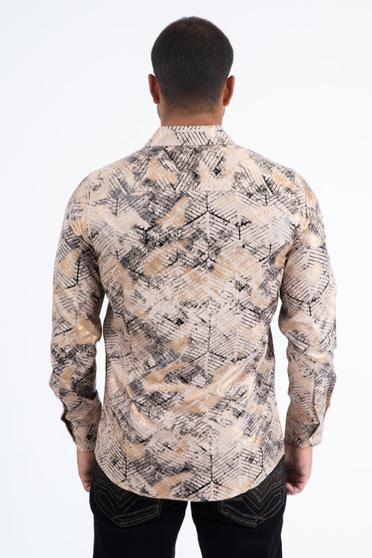 beige technical complexity foil shirt men platini detail