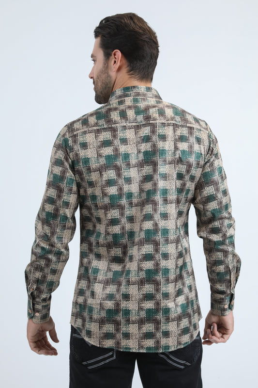 beige subtle geometric foil shirt platini