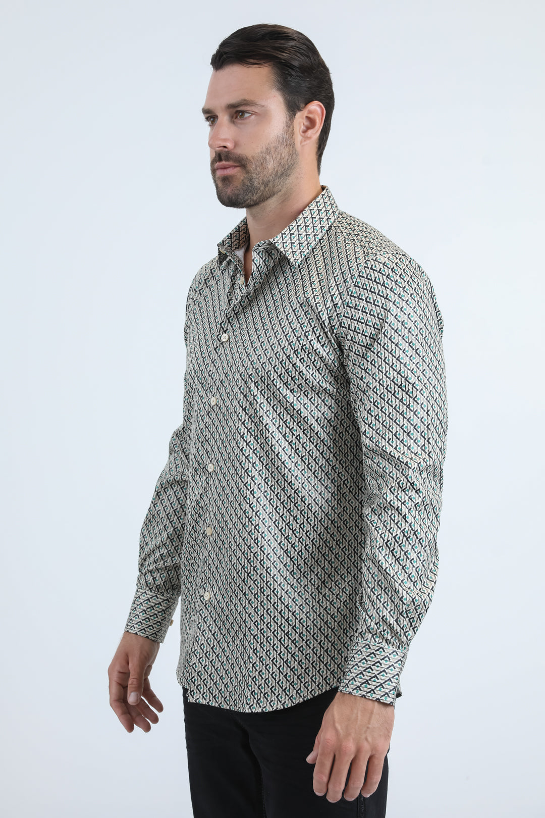 Mens Modern Fit Stretch Foil Fashion Beige Shirt