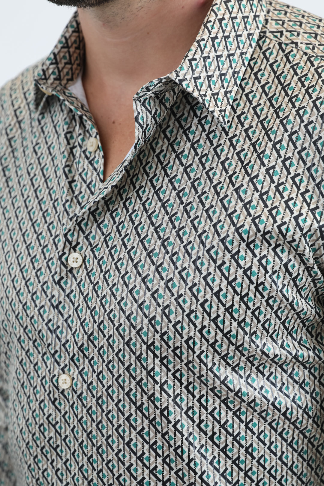 Mens Modern Fit Stretch Foil Fashion Beige Shirt